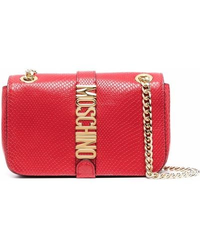 Moschino Lizard-effect Leather Satchel Bag - Red