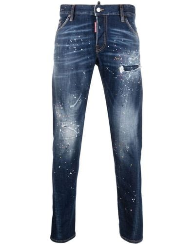 DSquared² Twimphony Paint-splatter Straight-leg Jeans - Blue