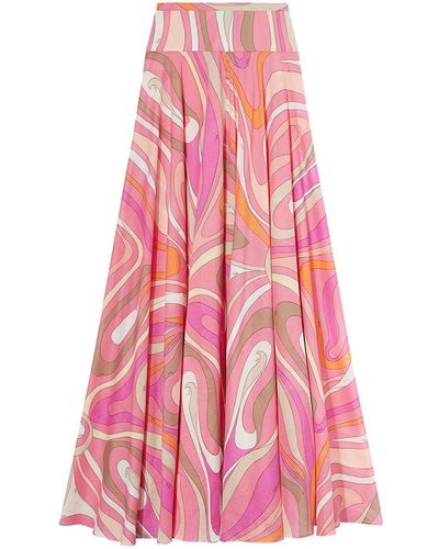 Emilio Pucci Marmo-print Cotton Maxi Skirt - Pink