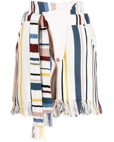 Ambush Frayed-hem Striped Shorts - Multicolour
