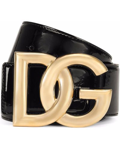 Dolce & Gabbana Dgロゴ エナメルレザーベルト - ブラック