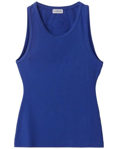 Burberry Débardeur en coton à logo appliqué - Bleu