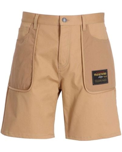 Moschino Logo-patch Cotton Shorts - Natural