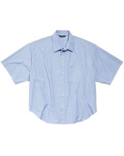 Balenciaga Striped Short-sleeve Cotton Shirt - Blue
