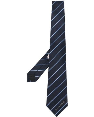 Alexander McQueen Ruled Striped Silk Tie - Blue