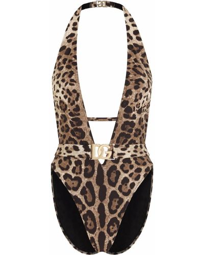 Dolce & Gabbana Badeanzug mit Leoparden-Print - Braun