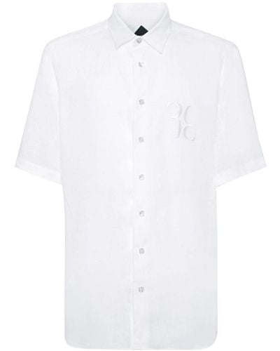Billionaire Logo-embroidered Linen Shirt - White