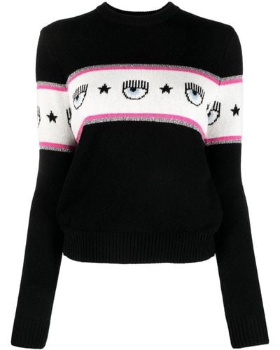 Chiara Ferragni Eyelike-motif Intarsia-knit Sweater - Black