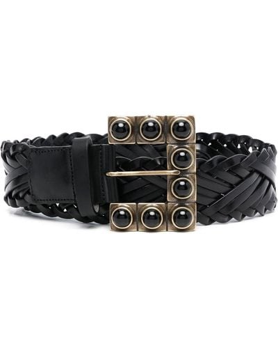 Etro Black Braided Leather Belt With Studs