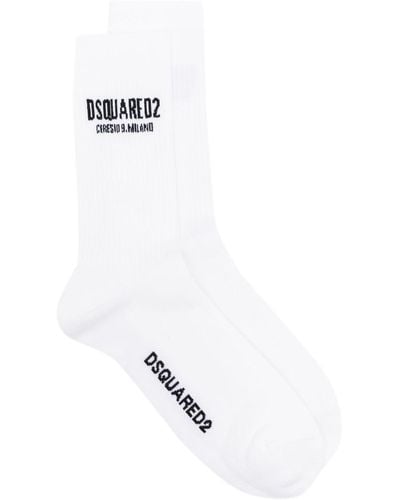 DSquared² Intarsia-knit Logo Ankle Socks - White