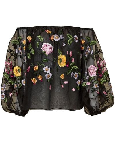 Carolina Herrera Blouse en soie à fleurs - Noir