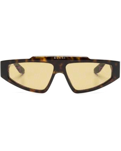 Gucci GG-supreme Geometric-frame Sunglasses - Natural