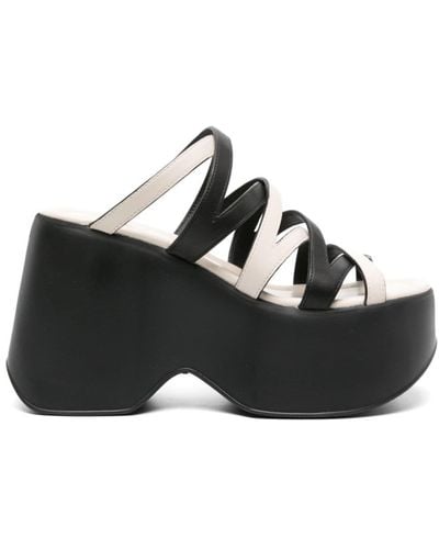 Vic Matié Strappy Leather Wedge Mules - Black