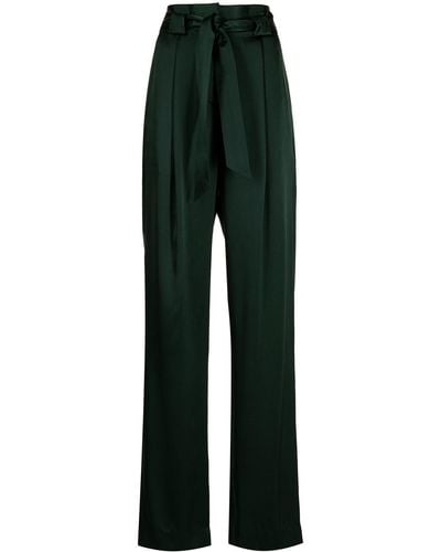 Michelle Mason High-waisted Pleated Silk Trousers - Green