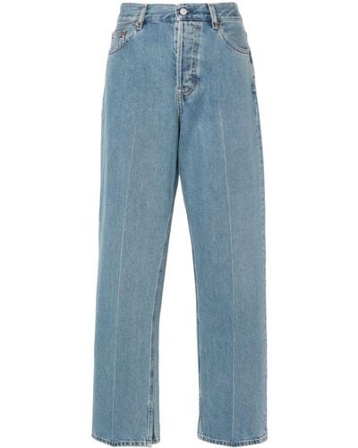 Gucci Pressed Crease Straight-leg Jeans - Women's - Polyester/cotton/calf Leather - Blue