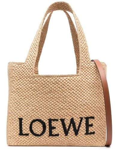 Loewe Font Raffia Tote Bag - Natural
