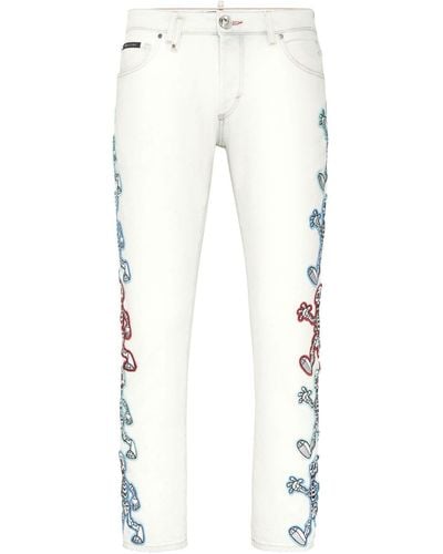 Philipp Plein Skully Gang Low-rise Skinny Jeans - White