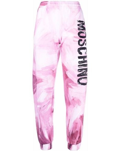 Moschino Abstract-print Branded Track Pants - Pink