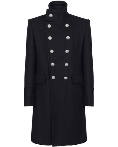 Balmain Wool Double-breasted Officer Coat - Blue
