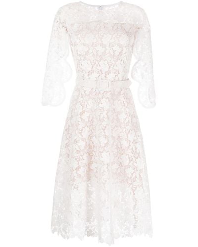 Oscar de la Renta Floral-lace Belted Midi Dress - White