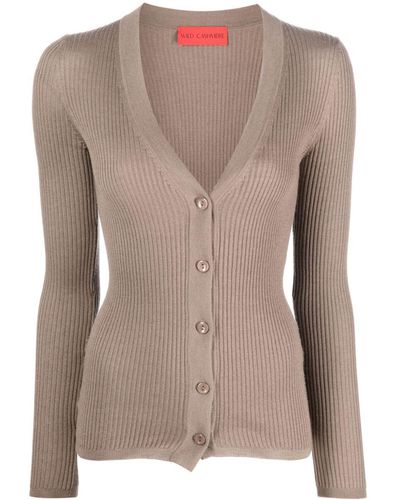 Wild Cashmere Cloe Ribbed-knit V-neck Cardigan - Brown