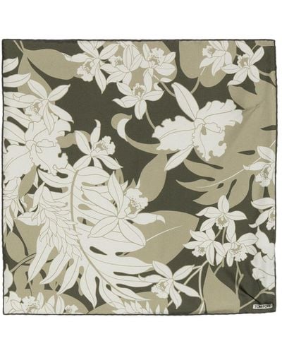 Tom Ford Floral-print Square Silk Scarf - Metallic