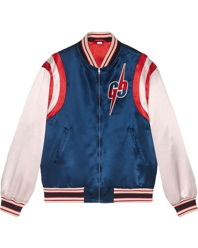 Gucci Acetate Bomber Jacket With GG Blade - Blue