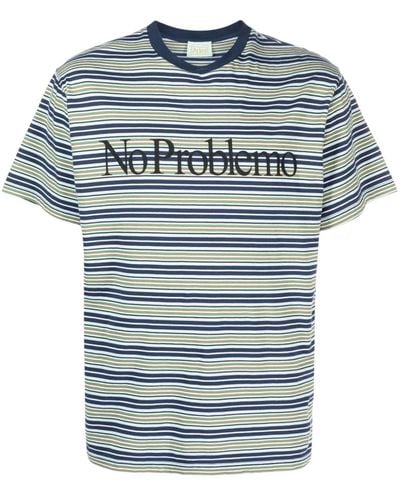 Aries No Problemo Striped Cotton T-shirt - Blue