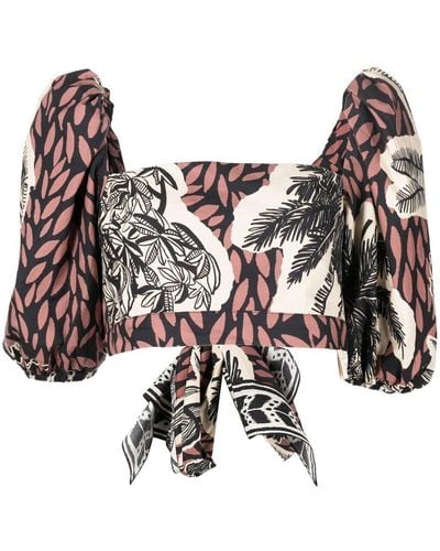 Johanna Ortiz Graphic-print Puff-sleeve Blouse - Black