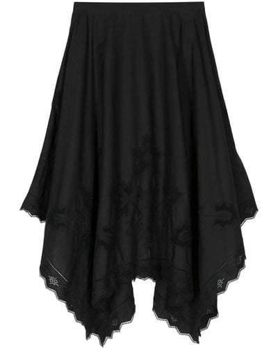 Lee Mathews Victoria Embroidered Cotton Skirt - Black