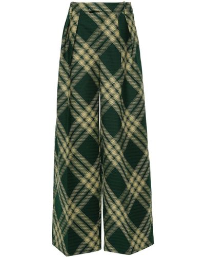 Burberry Check Pants With Pleat-detail - Green