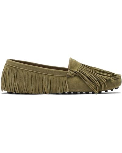 SCAROSSO Cochise Fringe-detail Suede Loafers - Green