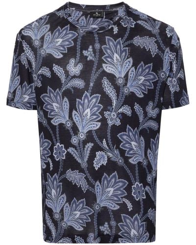 Etro Floral-print lyocell T-shirt - Blu