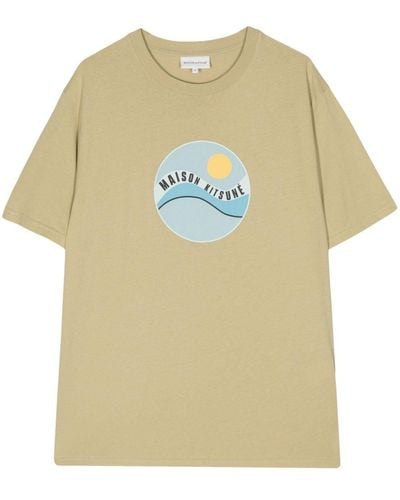 Maison Kitsuné T-Shirt mit Pop Wave-Print - Natur