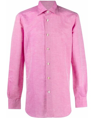 Kiton Point-collar Cotton-linen Shirt - Pink