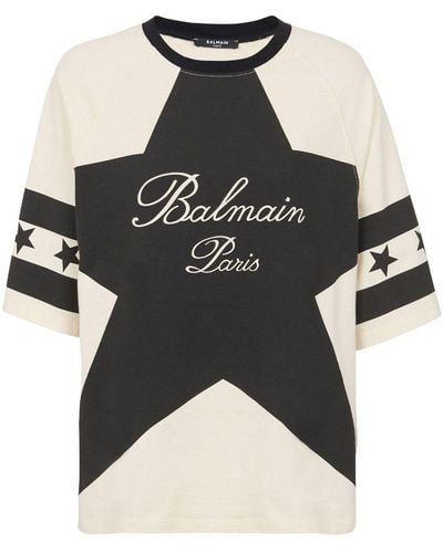 Balmain T-shirt en coton Stars à logo imprimé - Noir