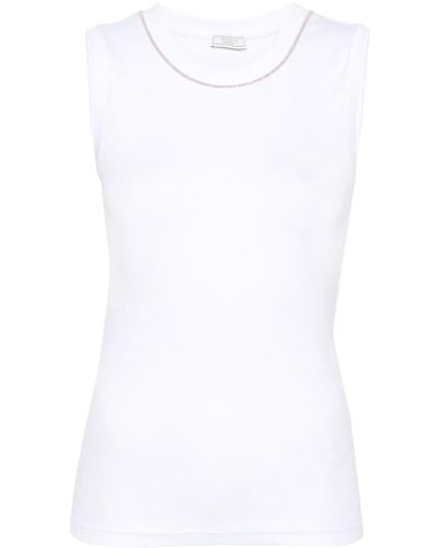 Peserico Bead-embellished Fine-ribbed Top - White