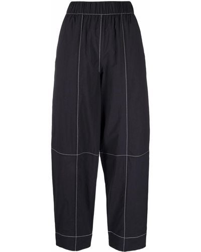 Ganni Pantalones rectos con costuras en contraste - Negro