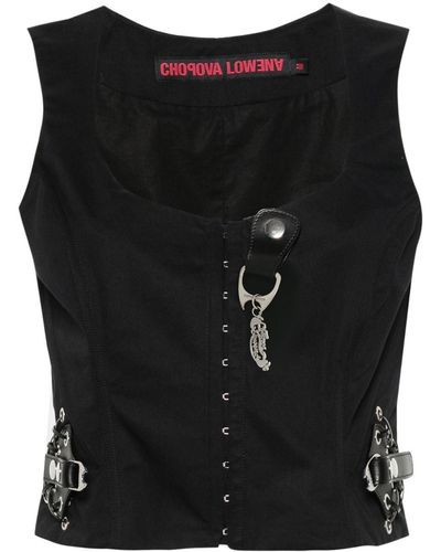 Chopova Lowena Leather-appliqué Cropped Top - Black