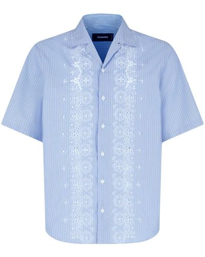 DSquared² Chemise rayée à fleurs en dentelle - Bleu