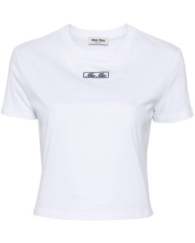 Miu Miu T-shirt en coton à logo brodé - Blanc