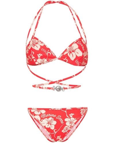 Marine Serre Floral-print Bikini - Red