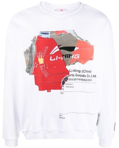 Li-ning Sweatshirt mit Cardboard-Print - Weiß