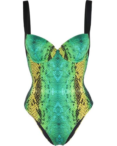 Noire Swimwear Snakeskin-print Underwired Swimsuit - Green