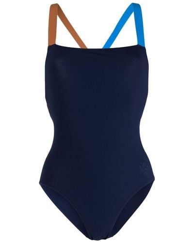 Tory Burch Logo-detail Colorblocked Swimsuit - Blue