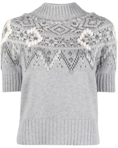 Ermanno Scervino Patterned-jacquard Short-sleeved Sweater - Grey