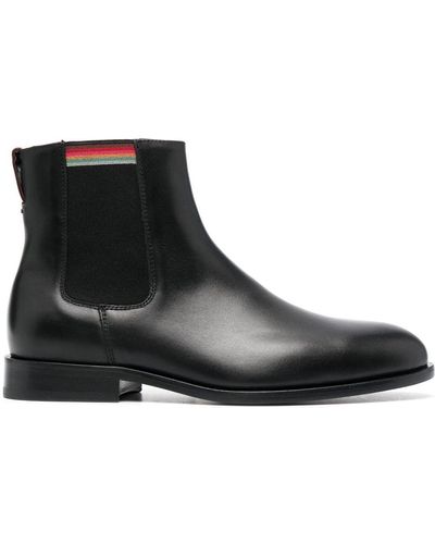 Paul Smith Stripe-detail Leather Ankle-boots - Black