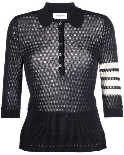 Thom Browne 4-bar Pointelle-knit Polo Shirt - Black