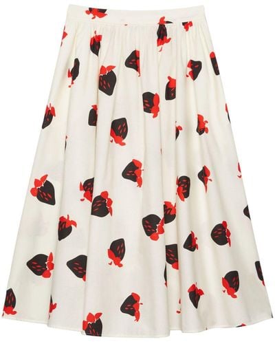 MSGM Strawberry-print Pleated Skirt - ピンク