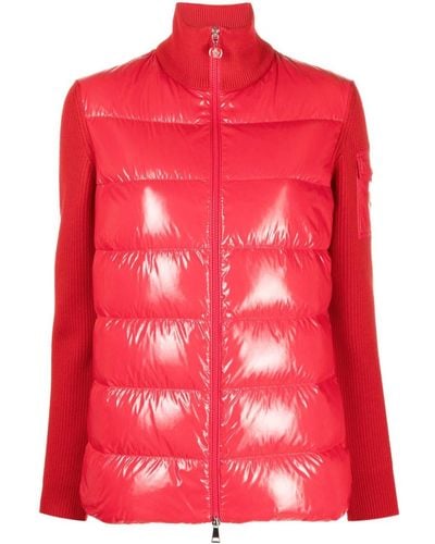 Moncler Quilted Shell And Wool Cardigan - Red